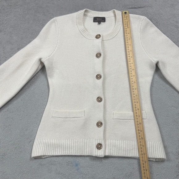 Quince 100% Mongolian Cashmere Crew Neck Button Front Cardigan Cream Women's - Picture 6 of 12